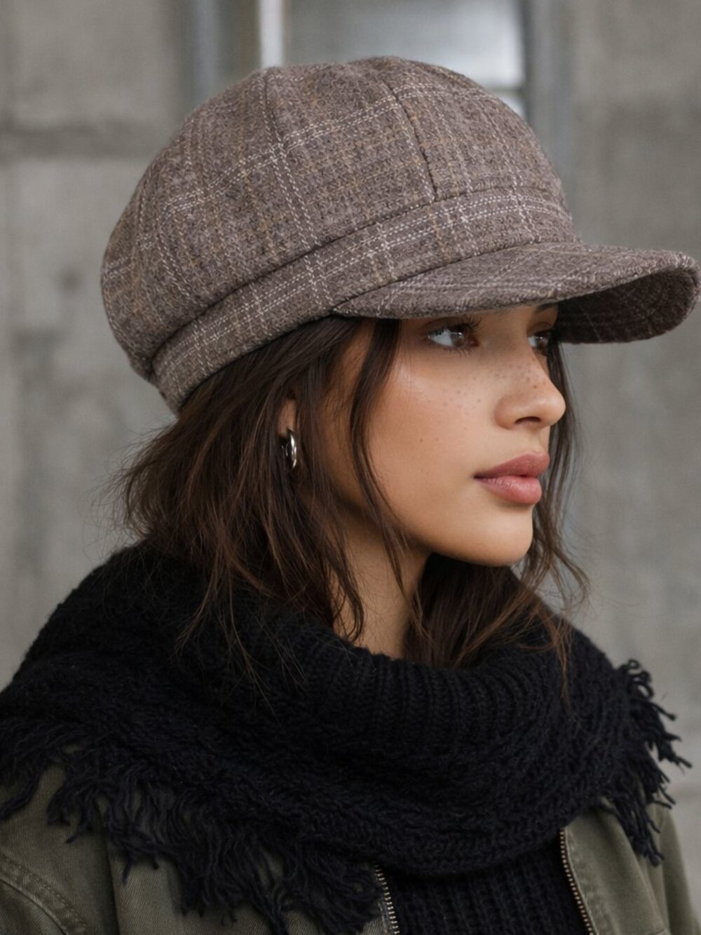 Baker Boy Tweed Cap Khaki Plaid Tan New Brown Checkered Hat New